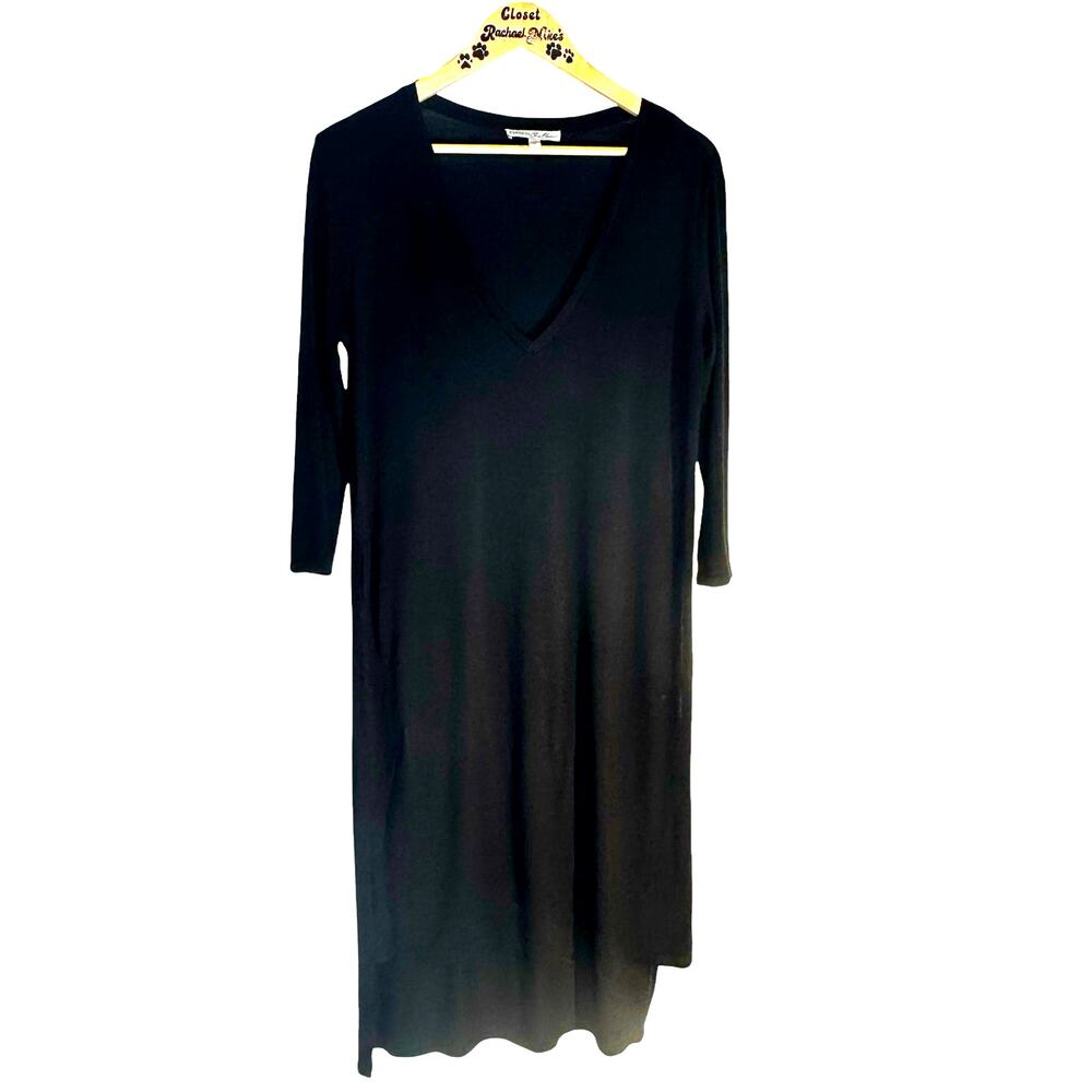 Womens Express Black High Low Midi Tunic Dress V Neck High Side Slits Size Large